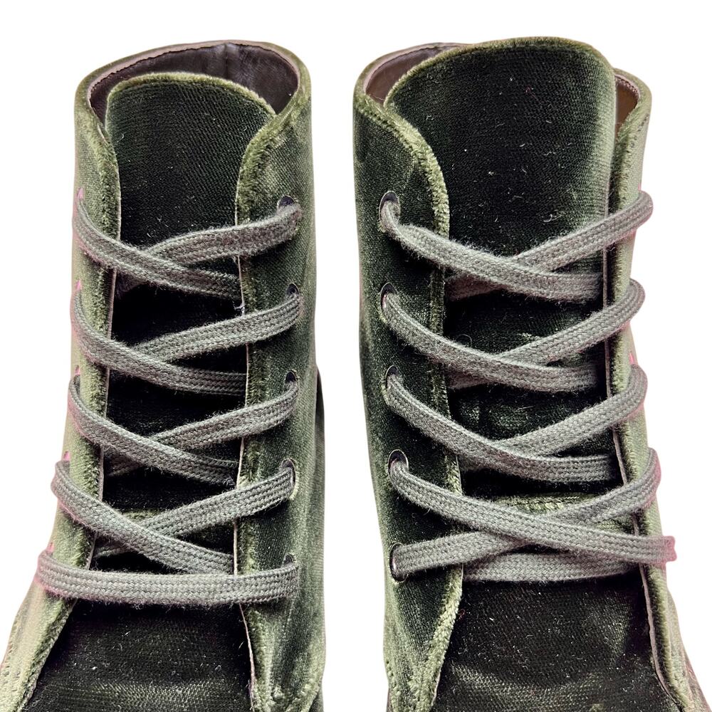 CHANEL Interlocking CC Logo Velvet Lace-Up Boots EU 38 US 8 Green Ankle Booties - Picture 9 of 16